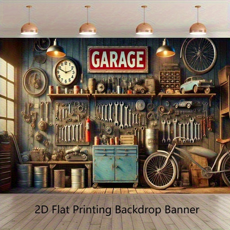 Workshop Tools Background - Endüstriyel Garaj Arka Plan Afişi Duvar